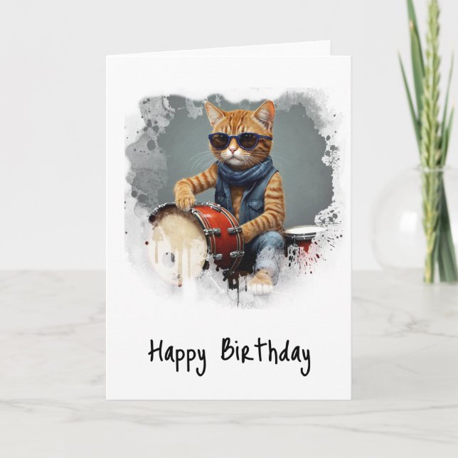 De Remerciements *~* Cool Kitty DRUMMER AP91 Hip carte d'anniversai (Devant)