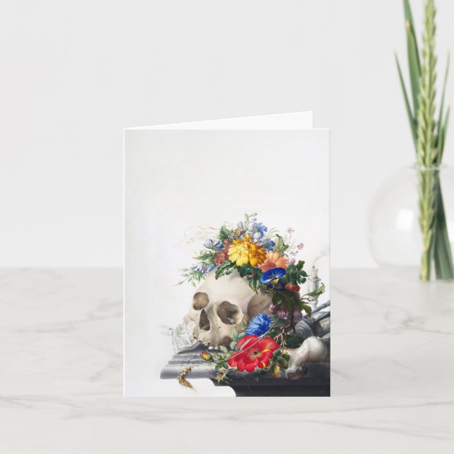 De Remerciements Crâne avec fleurs, carte blanche (Devant)