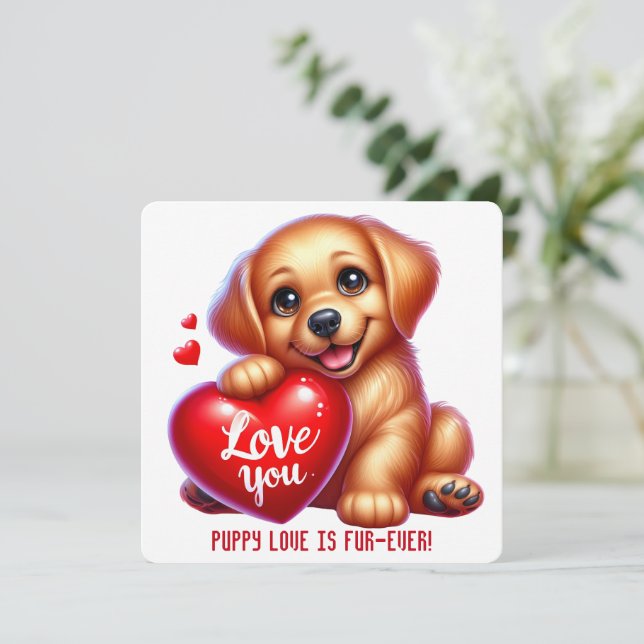 De Remerciements Cute Valentine Puppy - Carte Saint Valentin (Debout devant)