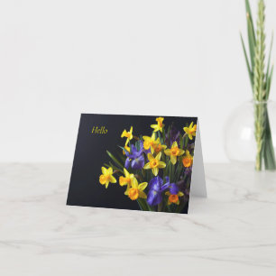 De Remerciements Daffodiles et iris sur une carte arrière - plan no