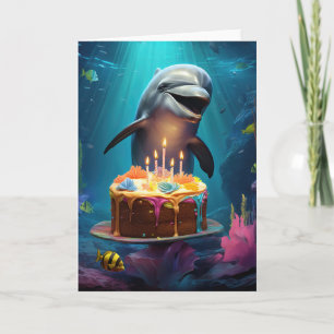 De Remerciements Dauphin avec gâteau d'anniversaire - Carte