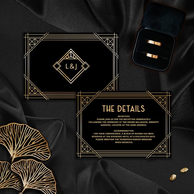 De Remerciements Détails Carte Art déco Mariage Black and Gold (Créateur téléchargé)