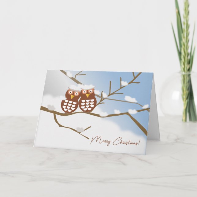 De Remerciements Deux Chouettes Cute Owl Noël Carte Vacances (Devant)