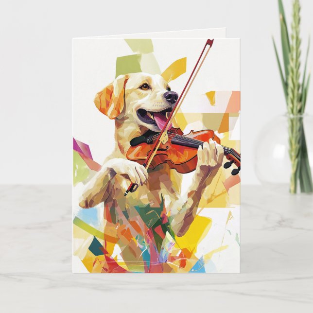 De Remerciements Drôle Chien Jouant Violon Plié Carte (Devant)