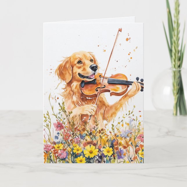 De Remerciements Drôle Chien Jouant Violon Plié Carte (Devant)