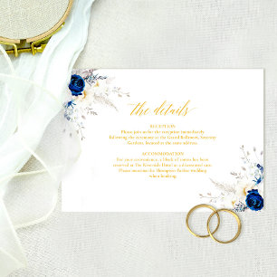 De Remerciements Elégant bleu jaune Fleurs Mariage Détails Carte