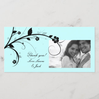 De Remerciements Elégant Carte photo Floral noir & blanc bleu