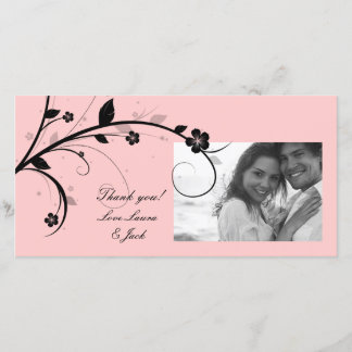 De Remerciements Elégant Carte photo Floral noir & blanc rose