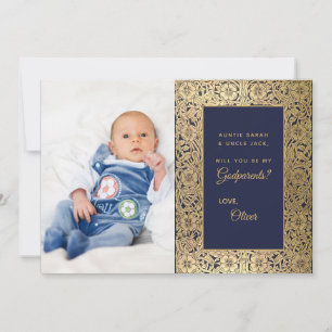 De Remerciements Elégant Godparent Proposition Gold Blue Carte phot