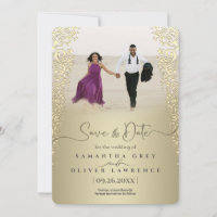 Elegant Gold Damask Enregistrer la carte Date
