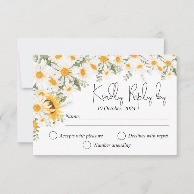 De Remerciements Elégant Sunflower Daisy Wedding carte RSVP (Devant)