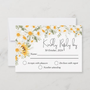 De Remerciements Elégant Sunflower Daisy Wedding carte RSVP