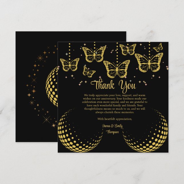 De Remerciements Elégante carte Black & Gold pour anniversaire Mari (Devant / Derrière)