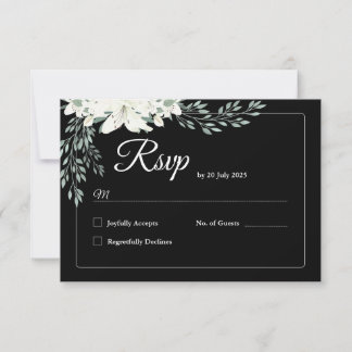 De Remerciements Elégante carte RSVP Floral Noir avec Lily Blanche