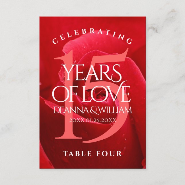 De Remerciements Elégante carte table du 15e anniversaire du Mariag (Devant)