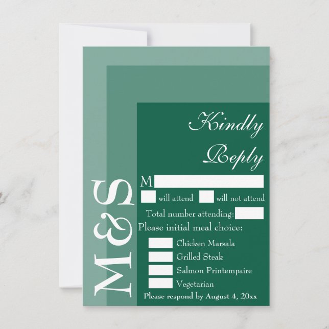 De Remerciements Emerald Green Moderne Mariage initial Carte RSVP (Devant)