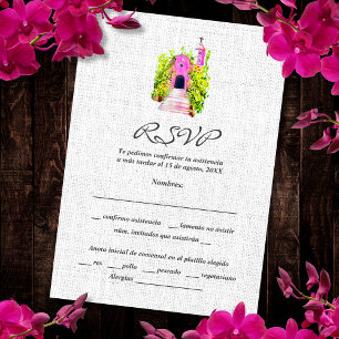 De Remerciements Espagnol, Aquarelle rose Chapelle Mariage Carte RS