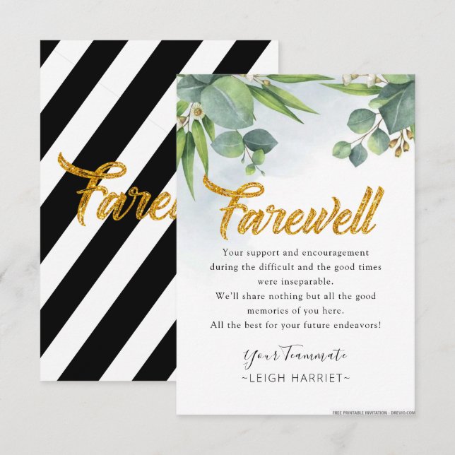 De Remerciements Eucalyptus quitter la carte d'adieu du collègue (Devant / Derrière)