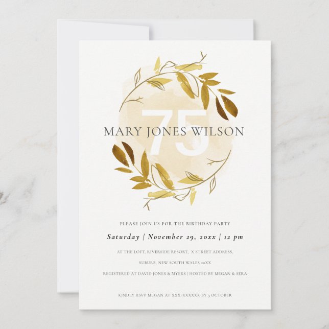 DE REMERCIEMENTS FAUNE JAUNE D'OR WREATH TOUT ÂGE 75 CARTE D'ANNIVE (Devant)