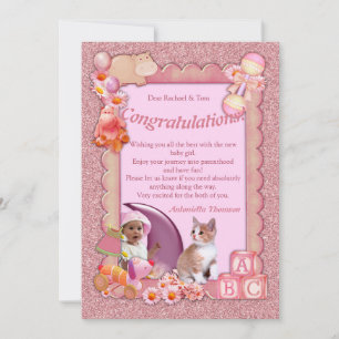 De Remerciements Félicitations Nouvelle Carte Bébée rose Rose