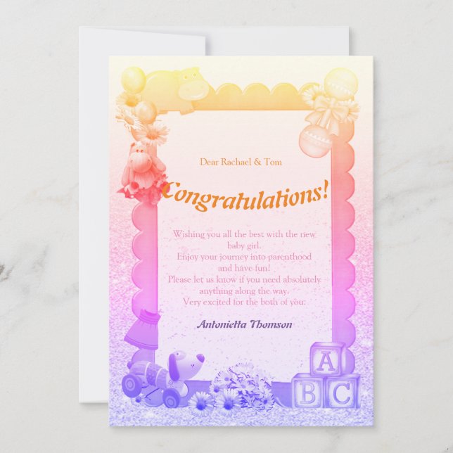 De Remerciements Félicitations Nouvelle Carte Fille Bébé (Devant)