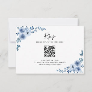 De Remerciements fleurs d'aquarelle bleue mariage code QR carte RSV
