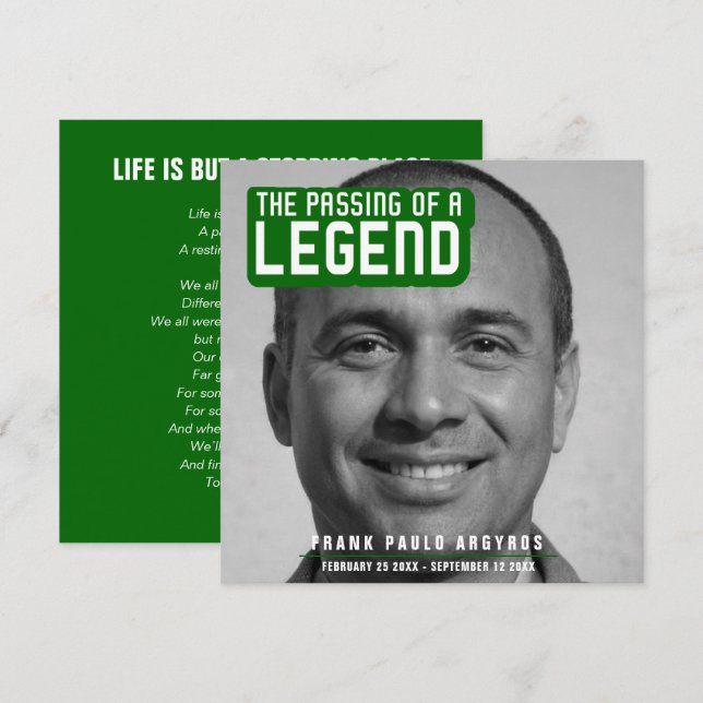 De Remerciements Funérailles passage d'une légende carte poème vert (Devant / Derrière)