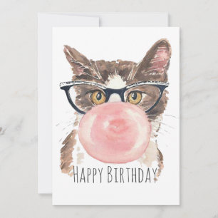 De Remerciements Funny Bubblegum Chat Carte d'anniversaire