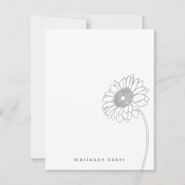 De Remerciements Gerbera Daisy Line Dessin Carte pour notes personn (Devant)