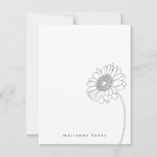 De Remerciements Gerbera Daisy Line Dessin Carte pour notes personn
