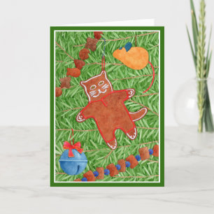 De Remerciements GINGERBREAD KITTY "Meowy Christmas" Carte / Vert
