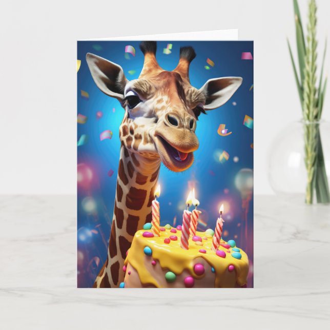 De Remerciements Girafe avec un gâteau d'anniversaire - Carte (Devant)