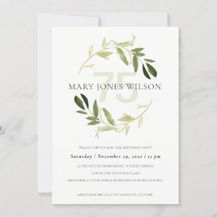 DE REMERCIEMENTS GOLD GREEN FOLIAGE WREATH TOUT ÂGE 75 CARTE D'ANNI
