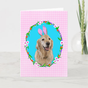 De Remerciements Golden Bunny Chien rose En vichy Pâques Carte plié