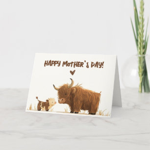 De Remerciements Highland Cow Mama & Calf Mothers Day Carte photo