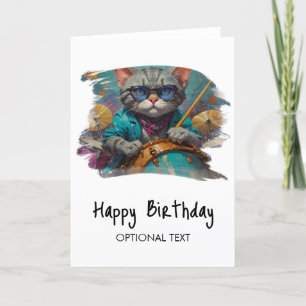 De Remerciements *~* Hip Cool Cat DRUMMER AP91 Carte Anniversaire