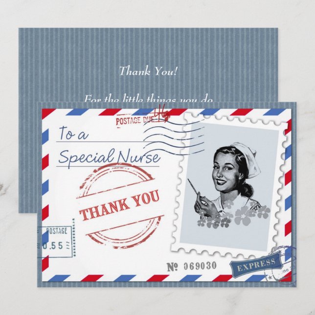 De Remerciements Infirmière Merci. Carte personnalisée Retro Nurse (Devant / Derrière)