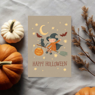De Remerciements Jolie Sorcière Halloween carte à note plat