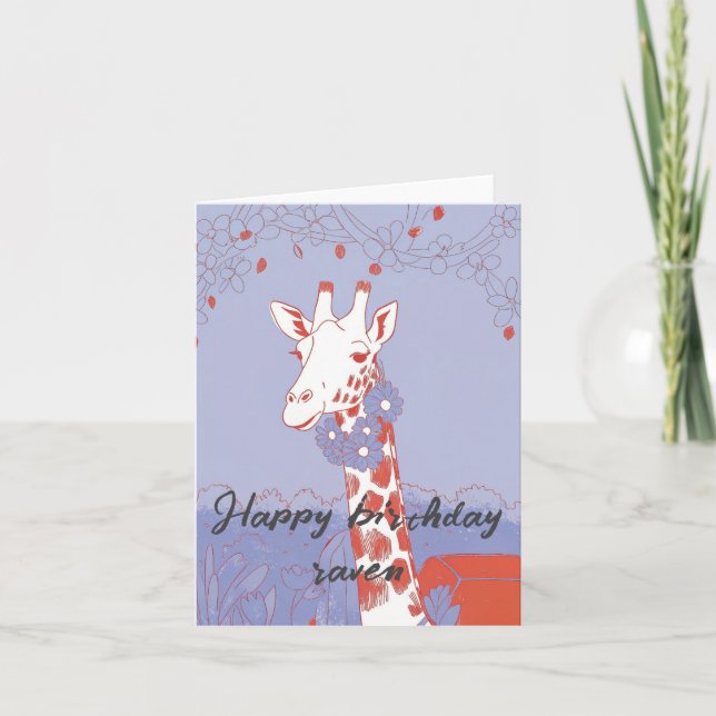 De Remerciements Joyeux anniversaire girafe moderne carte pliable (Devant)