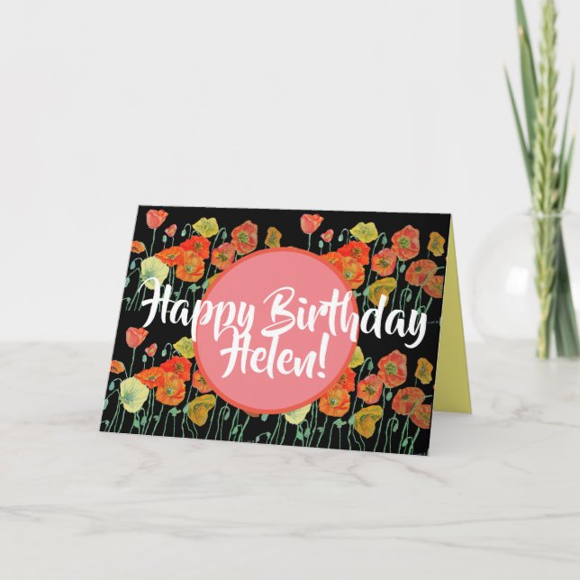 De Remerciements Joyeux anniversaire Poppy floral dames Nom Carte (Devant)