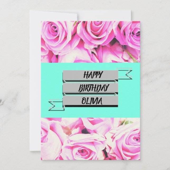 De Remerciements Joyeux Anniversaire rose nom carte (Devant)