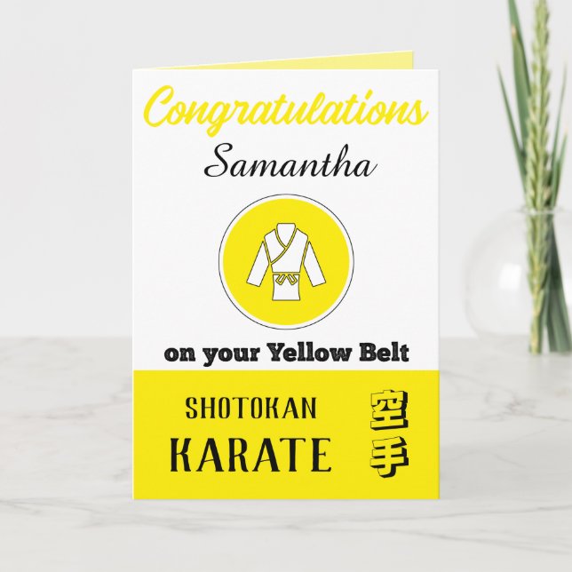 De Remerciements Karate Yellow Belt Promotion Carte Félicitations (Devant)
