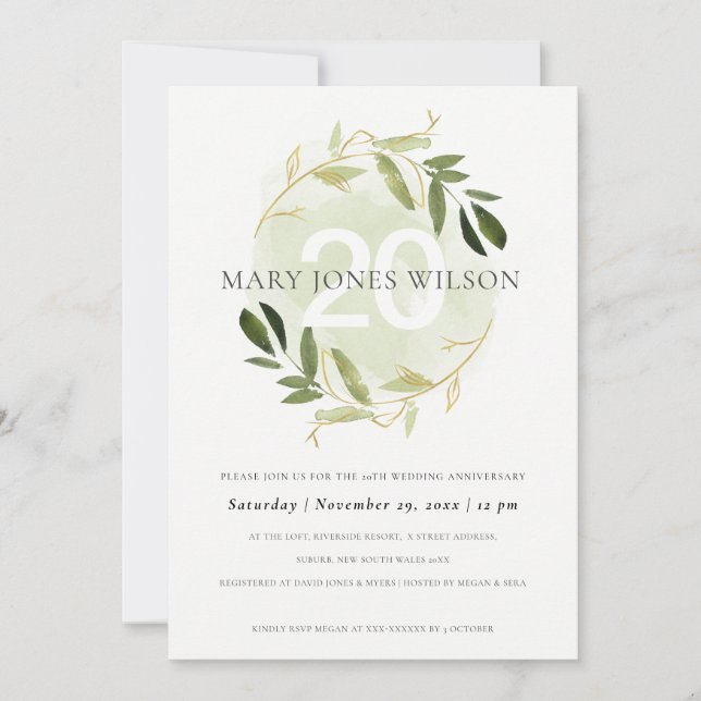 DE REMERCIEMENTS LA FAUNE VERTE D'OR WREATH TOUTE ANNÉE CARTE ANNIV (Devant)