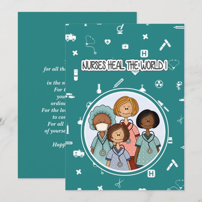 De Remerciements Les infirmières guérissent le monde. Carte d'appré (Devant / Derrière)