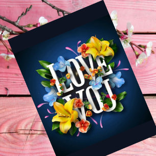 De Remerciements LOVE you card marine bleu Valentine carte fleurs