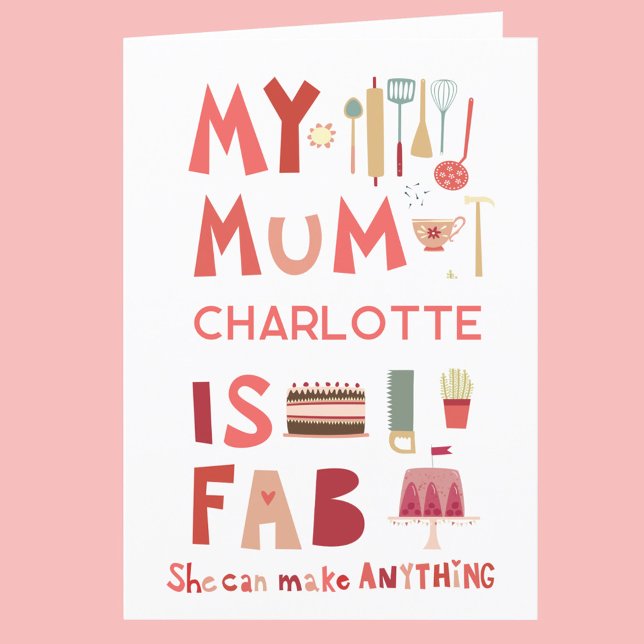 De Remerciements Ma mère est fabuleuse carte d'amusement personnali (My Mum is Fab personalized name mothers day or mum birthday card)