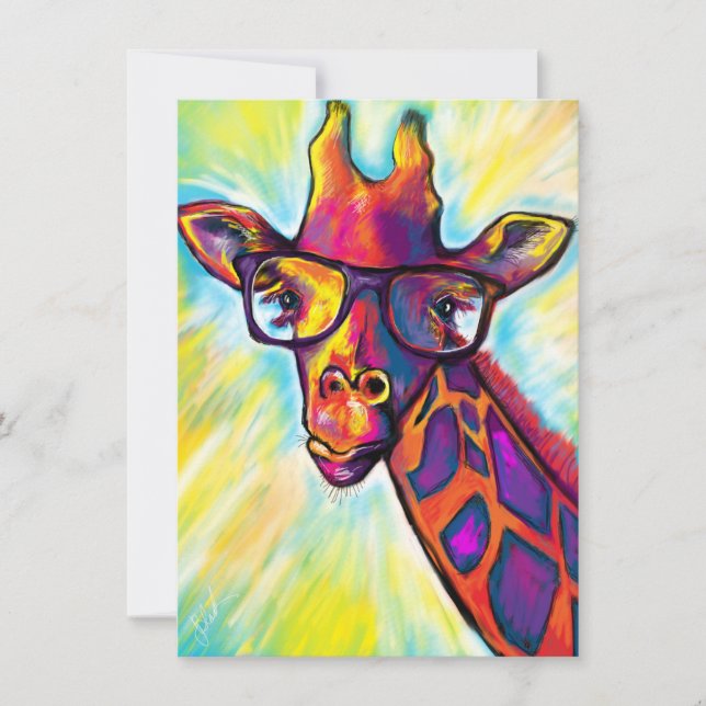 De Remerciements Magnifique Girafe Avec Lunettes - Carte Note Vierg (Devant)