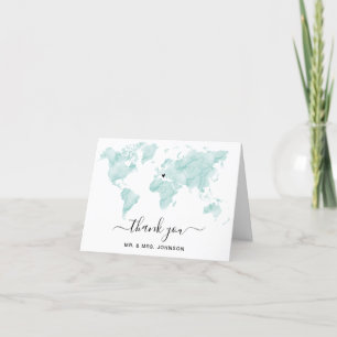 De Remerciements Mariage Aquarelle Carte du monde Coeur amovible