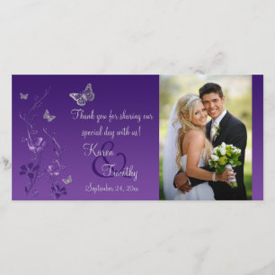 De Remerciements Mariage floral violet, papillon argenté Carte phot