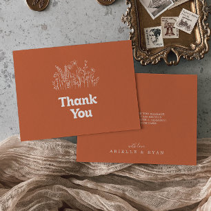De Remerciements Mariage Minimaliste Terracotta Fleur Sauvage Carte